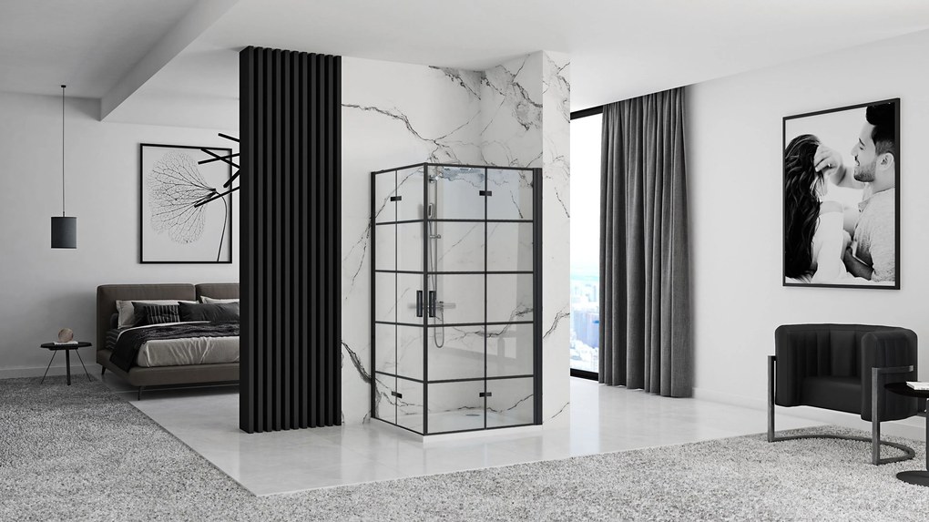 Obdĺžnikový sprchový kút REA MOLIER BLACK DOUBLE 80x90 cm, čierny/transparent - bez vaničky