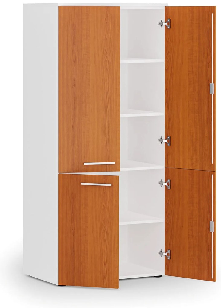 Kancelárska policová skriňa PRIMO WHITE, polené dvere, 800 x 500 x 1781 mm, biela/čerešňa