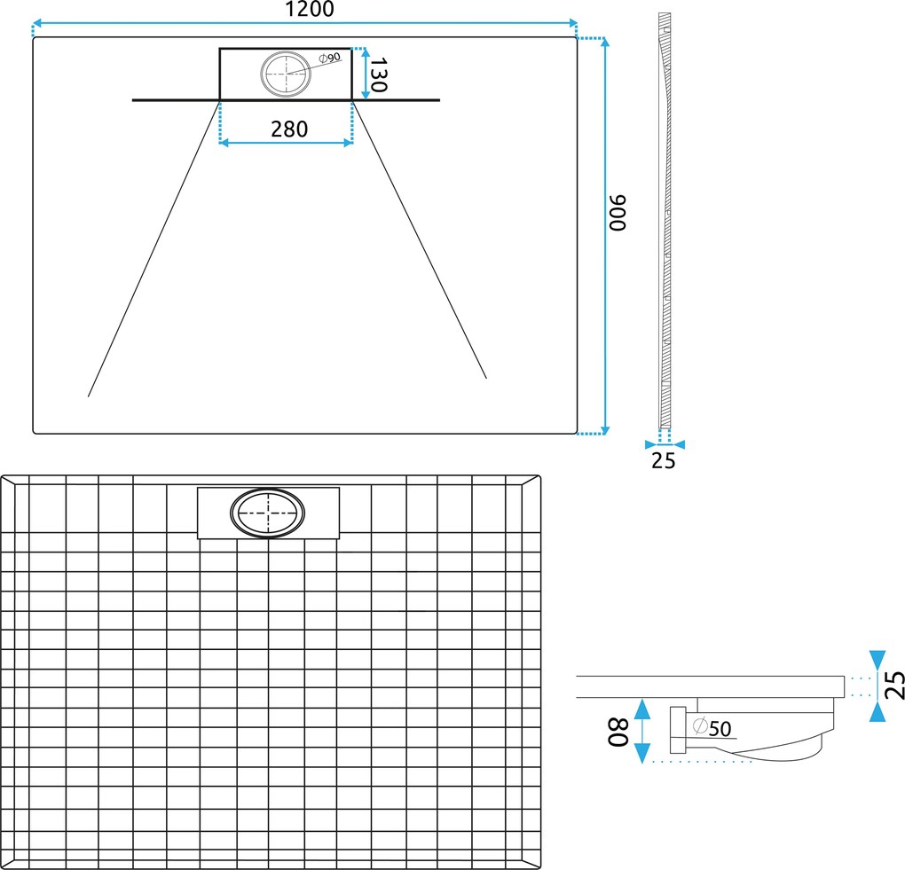 Rea Bazalt, sprchová vanička 90x120 cm, čierna, REA-K3904