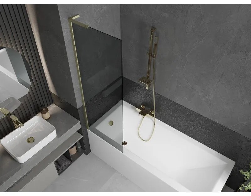 Mexen Next L, 1-krídlová vaňová zástena 60 x 150 cm, 6mm šedé sklo, zlatý matný profil, 895-060-000-03-40-55