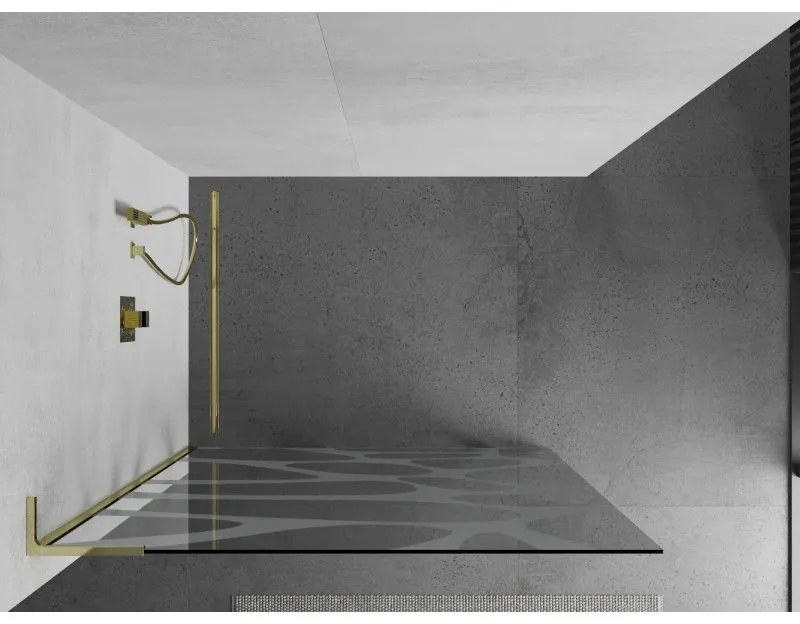 Mexen Kioto L, sprchová zástena Walk-In 120 x 200 cm, 8mm číre sklo biely vzor, zlatý lesklý profil,800-120-103-50-97