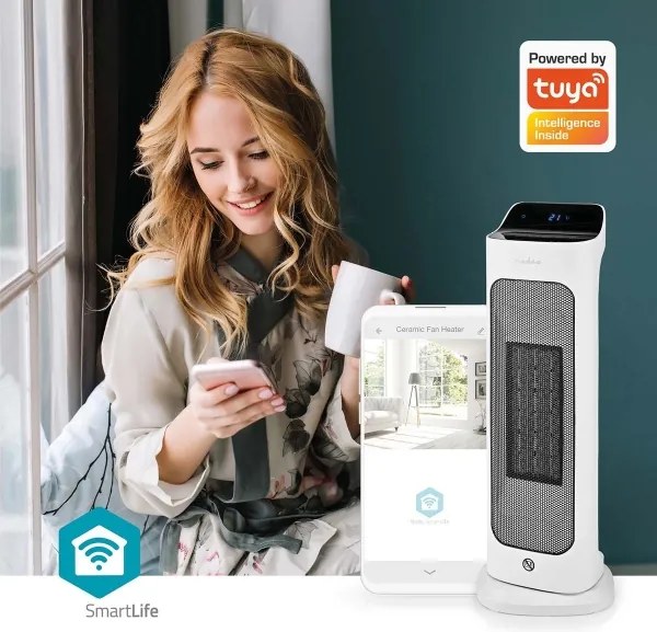 Nedis HTFA20WTW - Ventilátor s výhrevným telesom 1400/2000W/230V Wi-Fi Tuya + DO