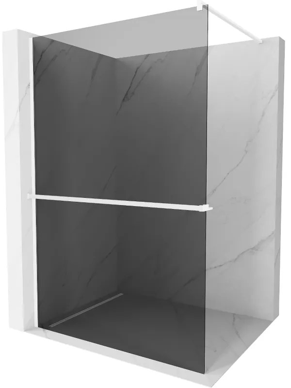 Mexen Kioto+, sprchová zástena Walk-In s poličkou a vešiakom 90 x 200 cm, 8mm šedé sklo, biely profil, 800-090-121-20-40