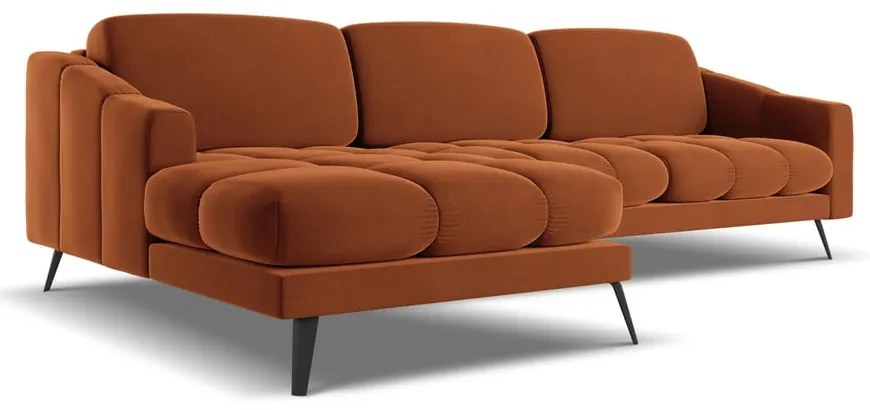 Oranžová zamatová rohová pohovka (ľavý roh) Nalu – Makamii