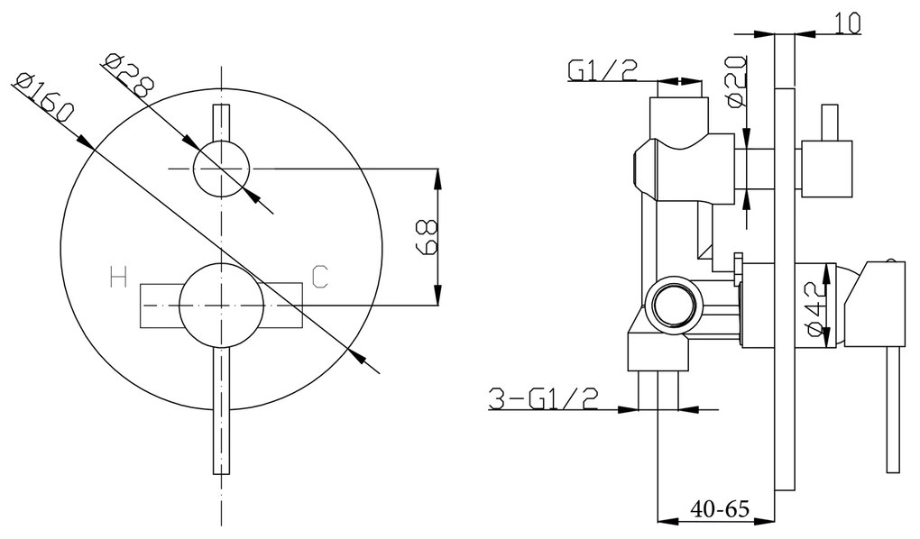 Sapho Sapho, PAX podomietková sprchová batéria, 2 výstupy, otočný prepínač, chróm, XA43