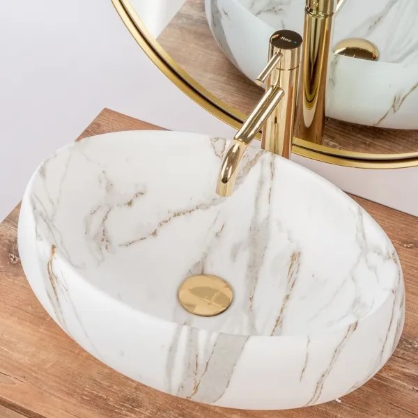 REA-U8568 - Umývadlo na dosku LINDA 34x48,5 cm keramika/mramorový dekor