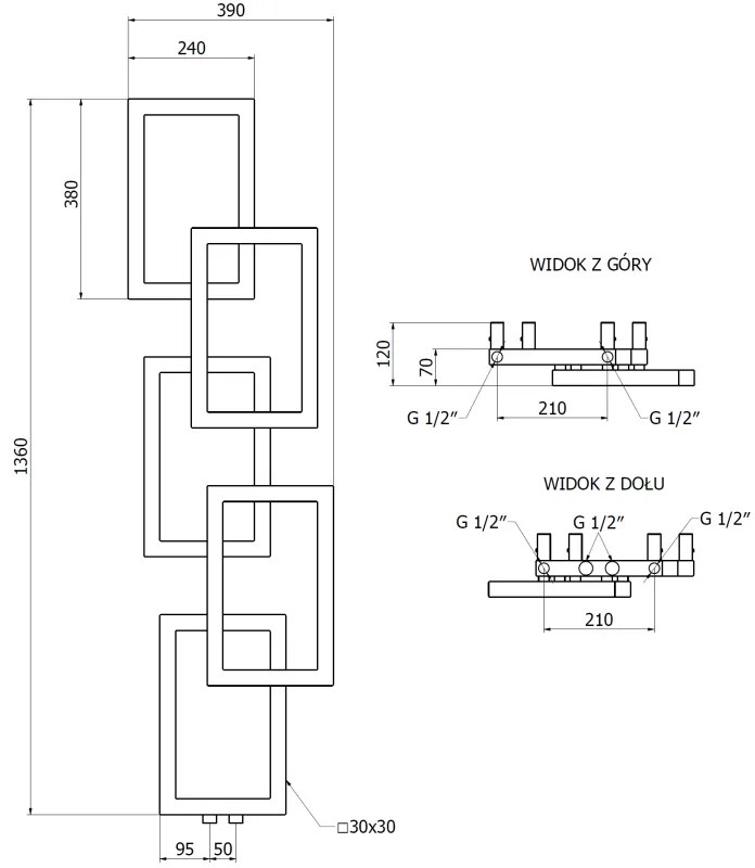Mexen Grid, dekoratívny kúpeľňový radiátor 1360 x 390 mm, 349 W, grafitová, W215-1360-390-00-66