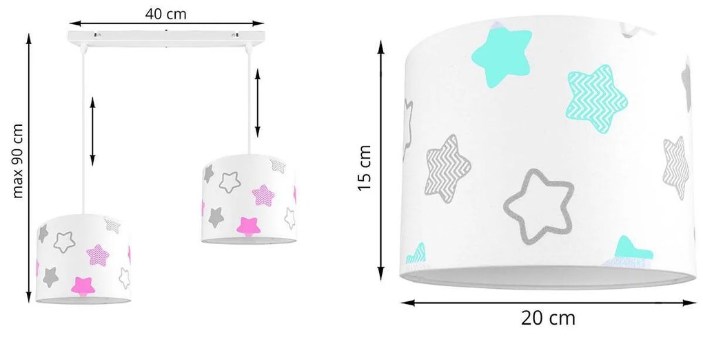 Detské závesné svietidlo Cone, 2x textilné tienidlo so vzorom (výber zo 6 farieb), (výber z 2 farieb konštrukcie)