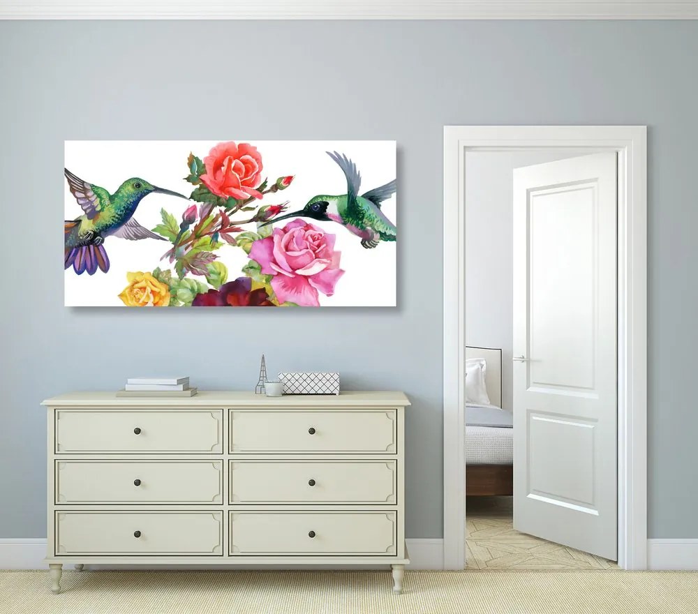 Obraz kolibríky s kvetmi Varianta: 100x50