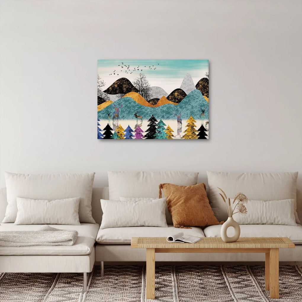 Grafický obraz s jeleňmi (70x50 cm)