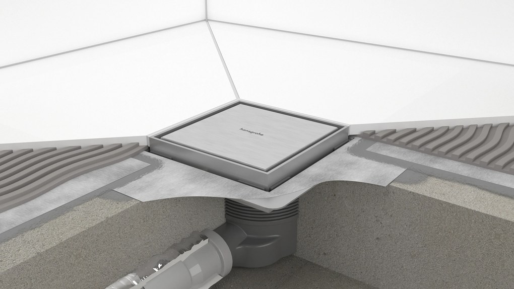 Hansgrohe RainDrain Brilliance, úplná sada podlahového vpustu 150x150 pre dlažbu, kartáčovaná nerezová oceľ, HAN-56251800