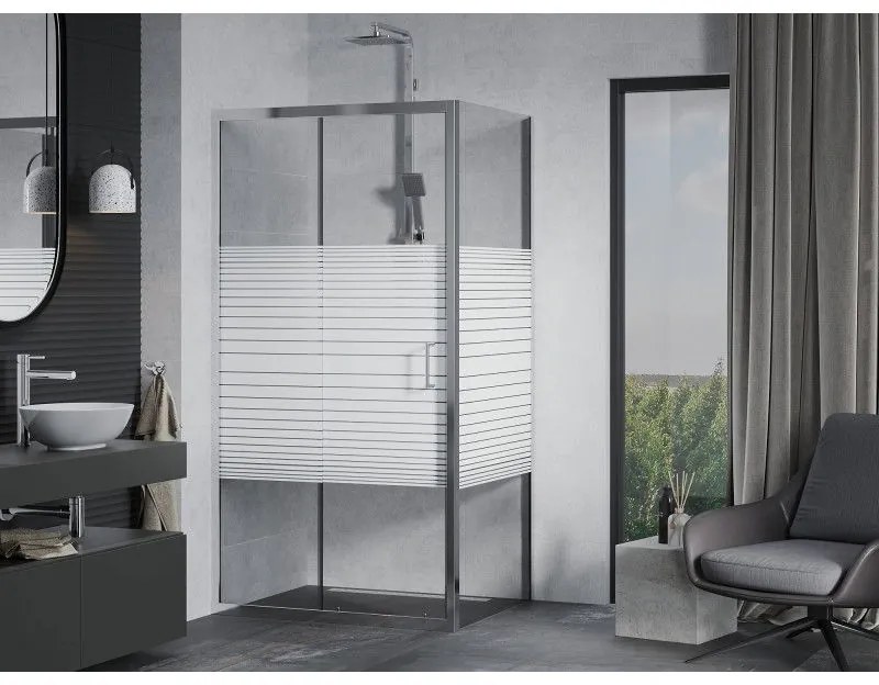 Mexen Apia, sprchový kút s posuvnými dverami 110 (dvere) x 100 (stena) cm, 6mm číre-pásy sklo, chrómový profil, 840-110-100-01-20