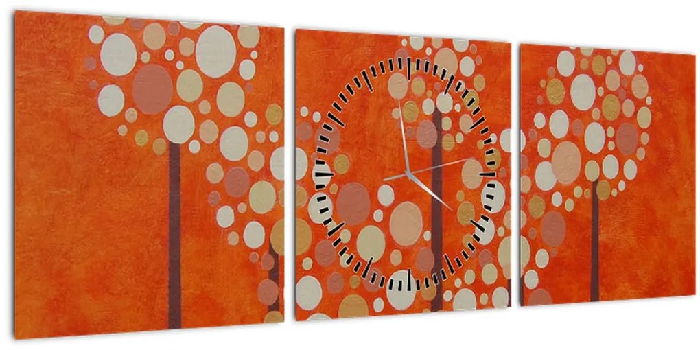 Obraz - Oranžový les (s hodinami) (90x30 cm)