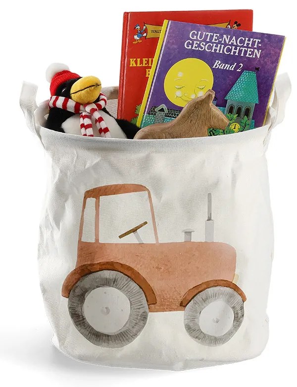 Textilný úložný vak, vrece, kôš na hračky, TRAKTOR