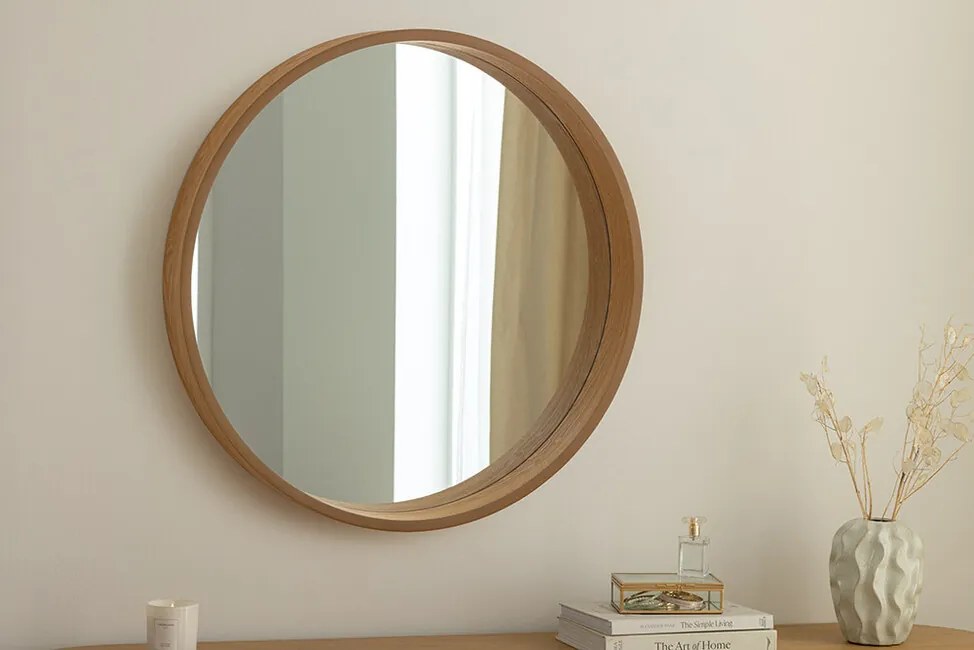 Kruhové zrkadlo Nido – Prírodný Dub (Ø 70 cm)