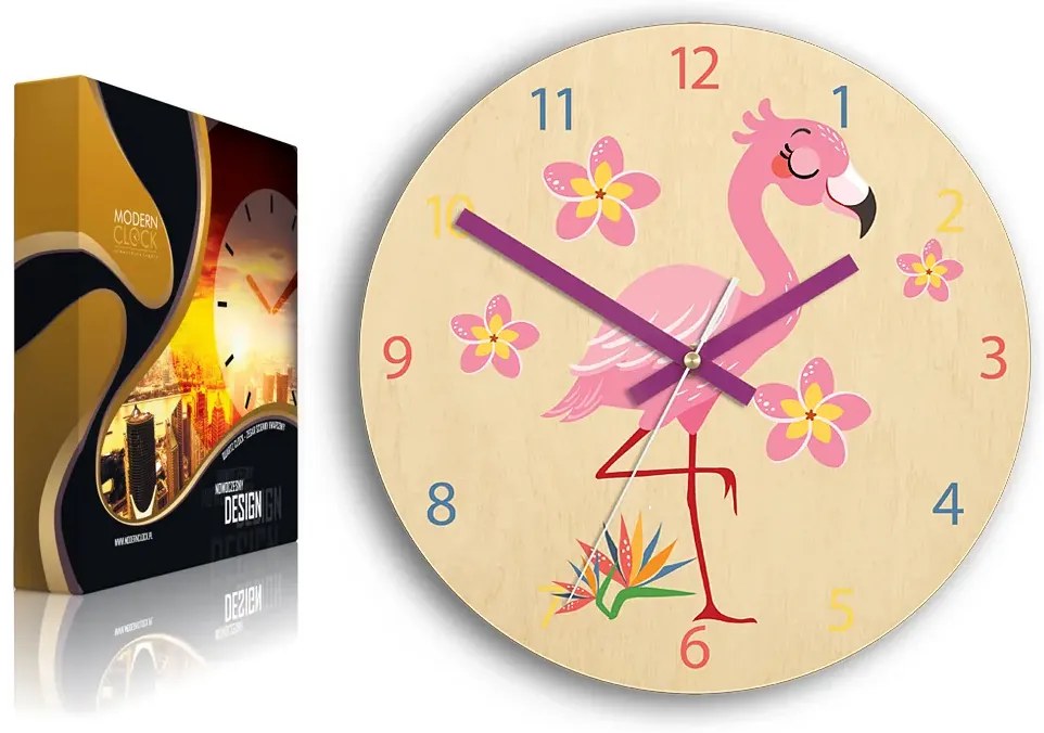 Detské nástenné hodiny Ami Plameňák 30 cm viacfarebné