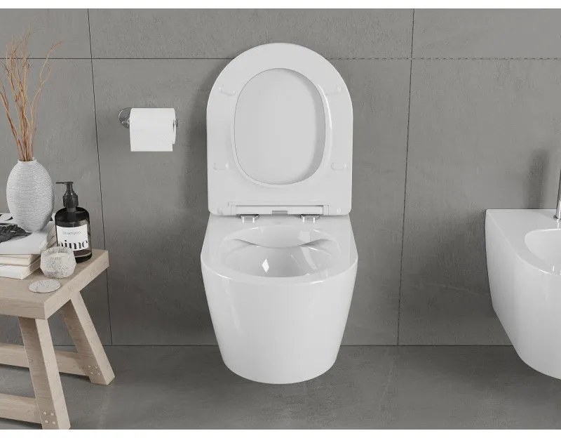 Mexen CARMEN Rimless závesná WC misa so sedátkom s pomalým zatváraním, 49 x 37 cm, biela, 30880400