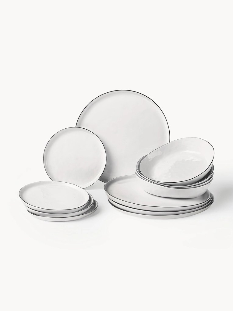 Ručne vyrobená súprava riadu z porcelánu Salt, 4 osoby, 12 ks