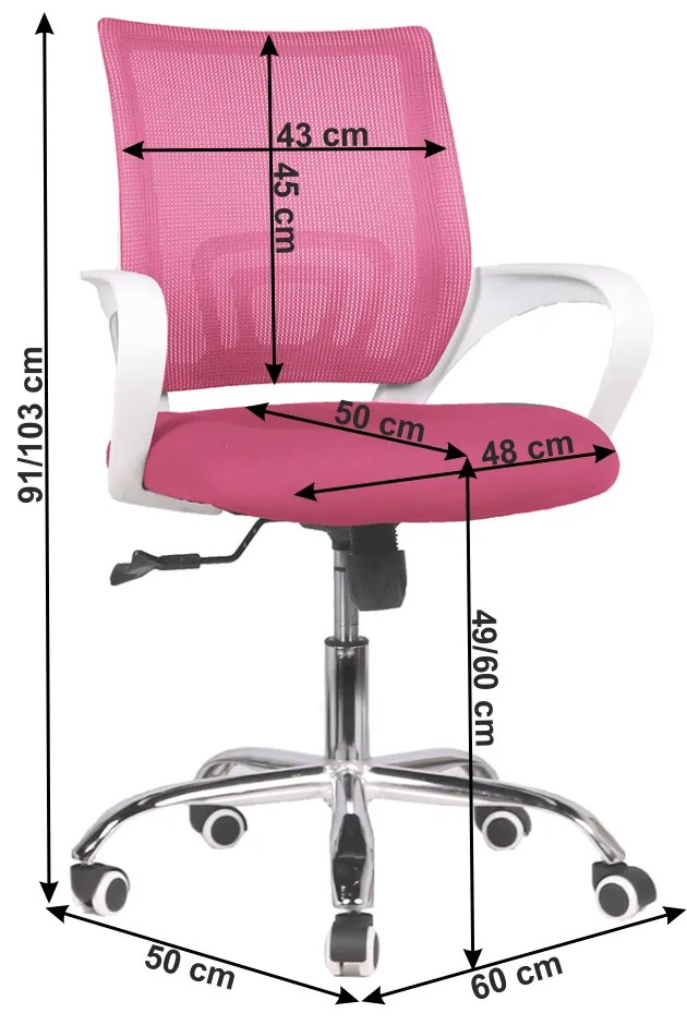 Kancelárske kreslo Subrina (ružová + biela). Vlastná spoľahlivá doprava až k Vám domov. 1029723