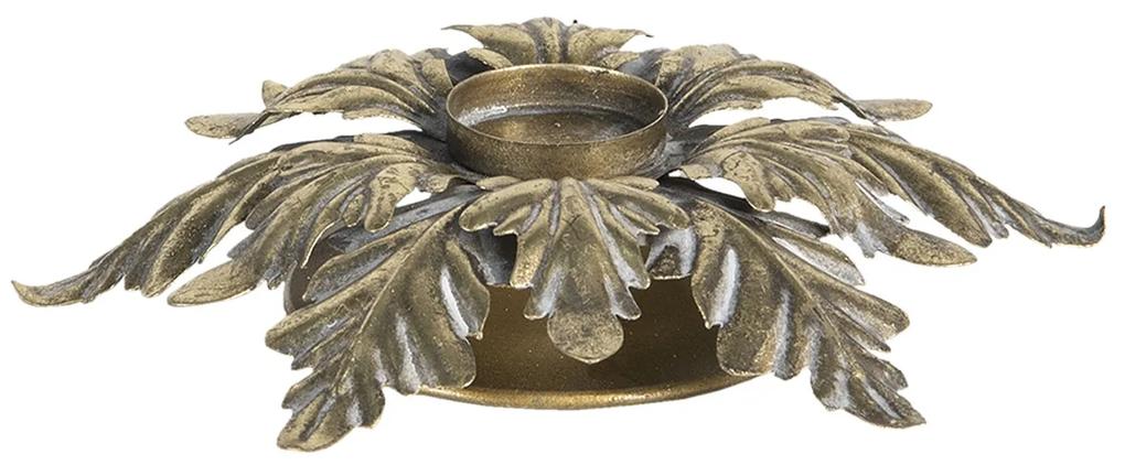 Zlatý kovový svietnik s dekoráciou listov - Ø 23 * 5 cm