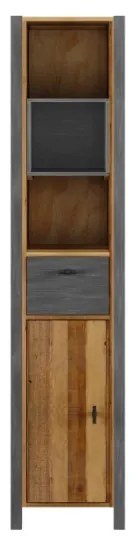 furniture-nabytek.cz - Masívna kúpeľňová vysoká skrinka Detroit z recyklovanej borovice a kovu, lakovaná, hnedá – 40×35×180 cm