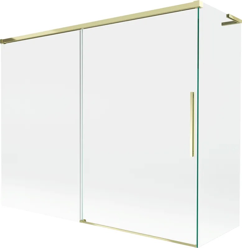 Mexen Rox, L posuvná 2-krídlová vaňová zástena 190 + 90 x 150 cm, 8mm číre sklo, zlatý lesklý profil, 8C9L-190-090-50-00
