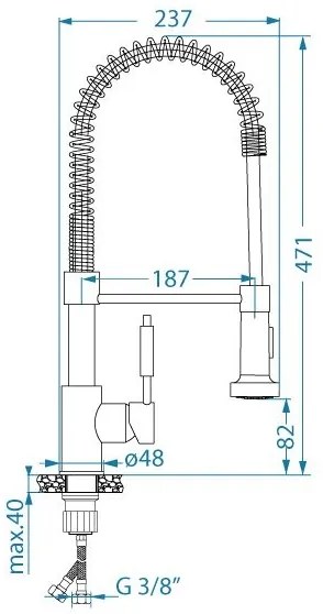 ALVEUS 1150886 - Drezová batéria s flexibilným ramienkom so sprškou URBAN 47,1 cm