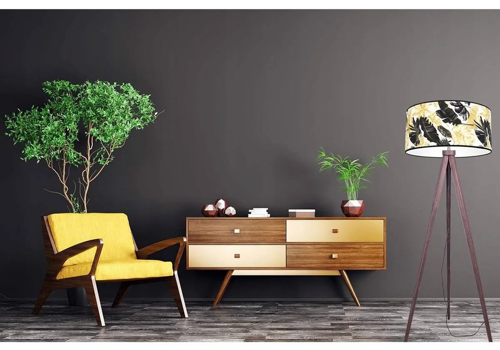 Stojacia lampa Gold Flowers, 1x biele textilné tienidlo s kvetinovým vzorom, (výber zo 4 farieb konštrukcie), (fi 40cm)