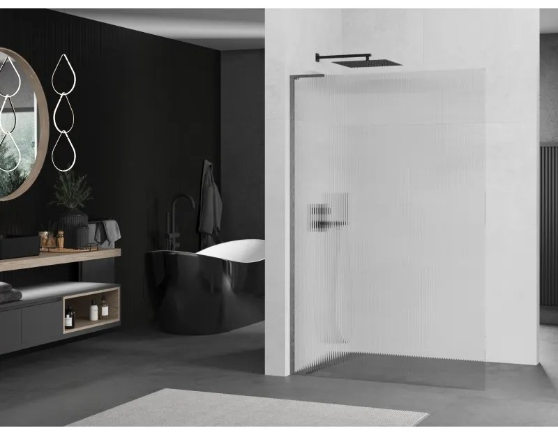 Mexen Kioto L, sprchová zástena Walk-In 70 x 200 cm, 8mm sklo s rebrovým vzorom, grafitový profil, 800-070-103-66-09