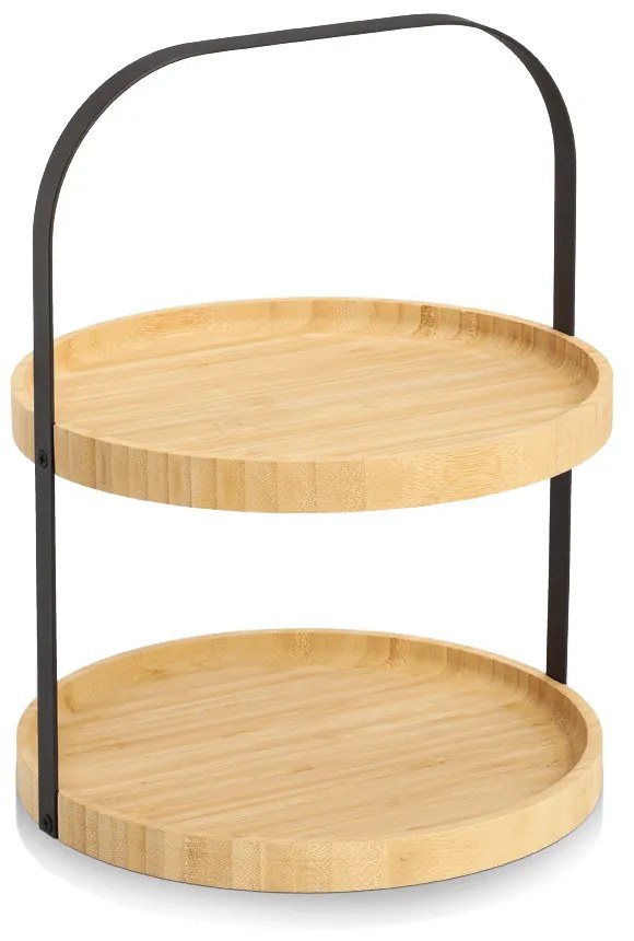 Zeller Present Bambusový etažér na servírovanie, 2 poschodia, čierne držadlo