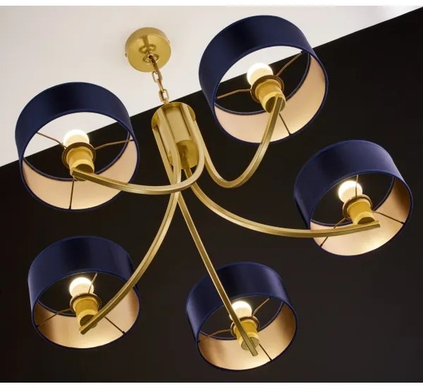 Jupiter 2094 - Závesný luster na reťazi ARTHUR 5xE27/15W/230V modrá/zlatá
