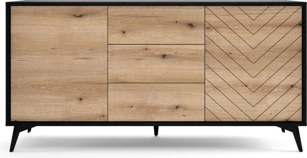 Široká komoda so zásuvkami Diamond, čierna/dub