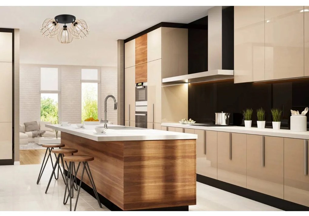 Stropné svietidlo Timber 9, 3x drevené tienidlo, op