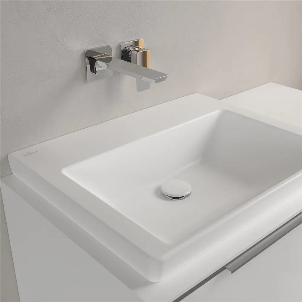 VILLEROY &amp; BOCH Subway 3.0 umývadlo na skrinku bez otvoru, bez prepadu, spodná strana brúsená, 600 x 470 mm, Stone White, s povrchom CeramicPlus, 4A706FRW