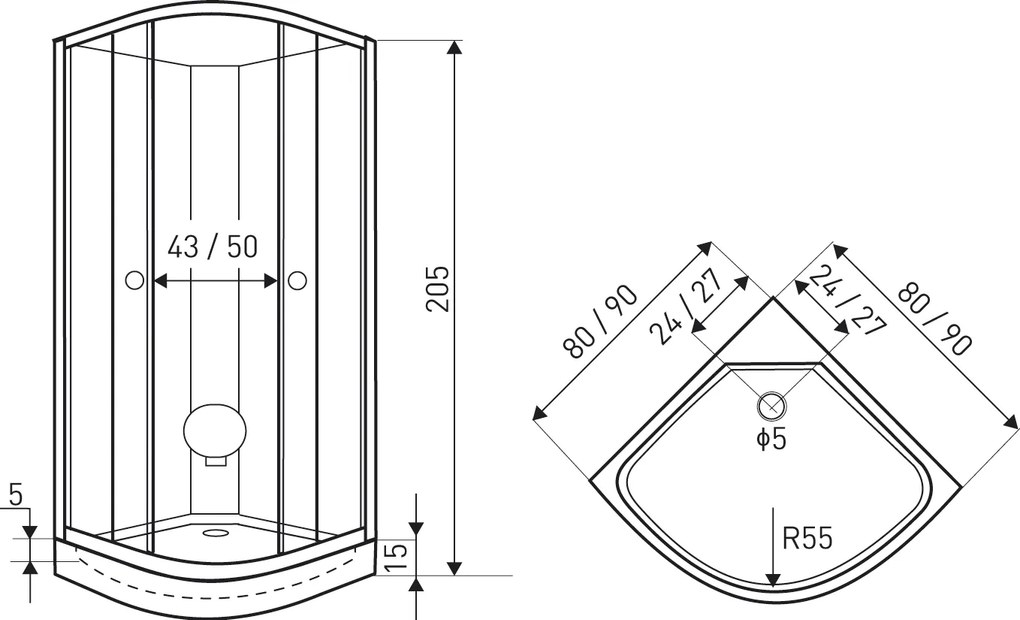 Novoterm Sprchový box štvrťkruhový NV-Evora 80 W, 80x80 biely