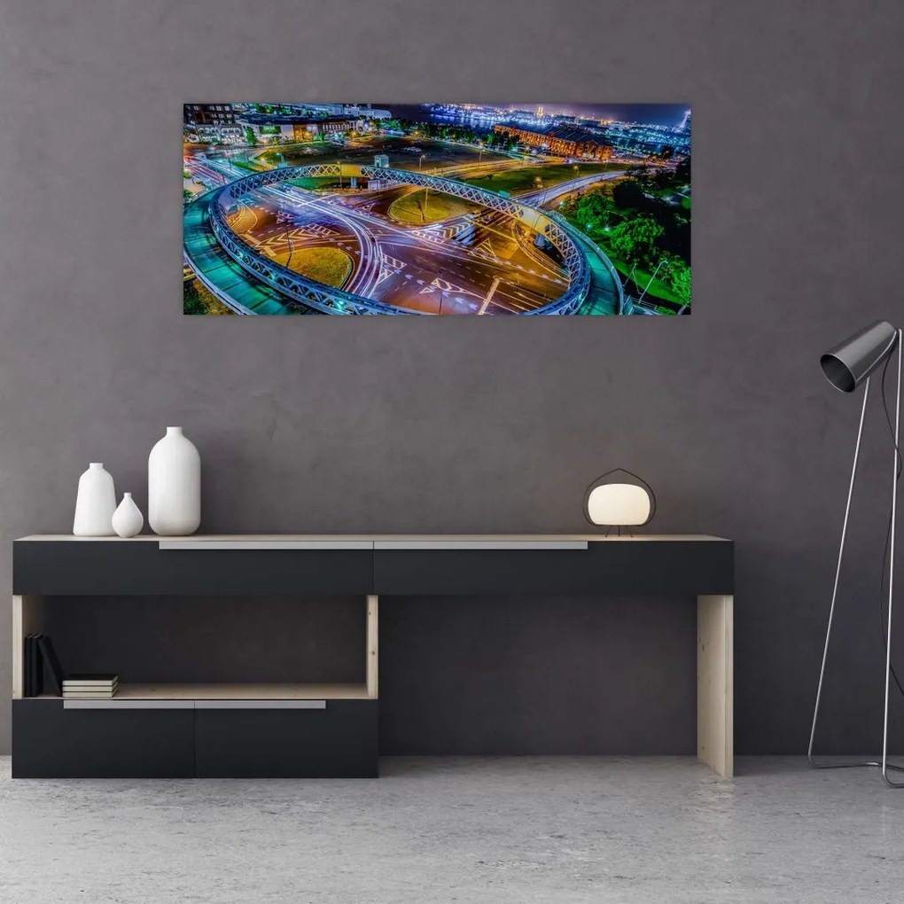 Obraz - panoráma nočného mesta (120x50 cm)