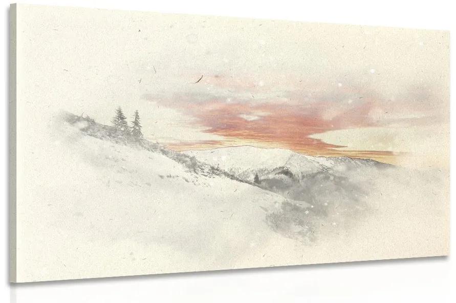 Obraz západ slnka nad zasneženými horami Varianta: 90x60