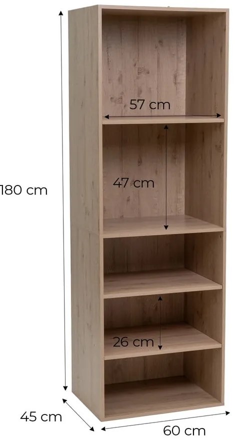 Otvorená modulárna skriňa v dekore duba v prírodnej farbe 60x180x45 cm Modular – Casa Selección