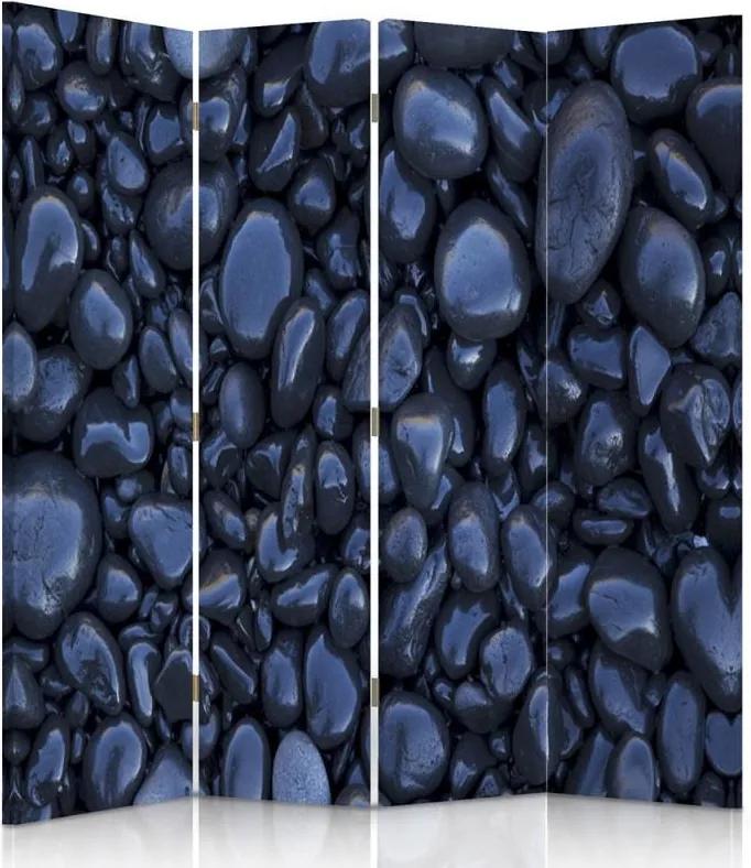 CARO Paraván - Black Stones | štvordielny | obojstranný 145x150 cm