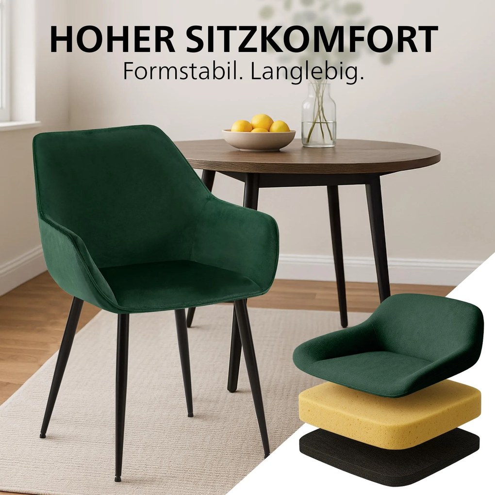 Sada 2 ks jedálenskej stoličky Luena zamat - zelená