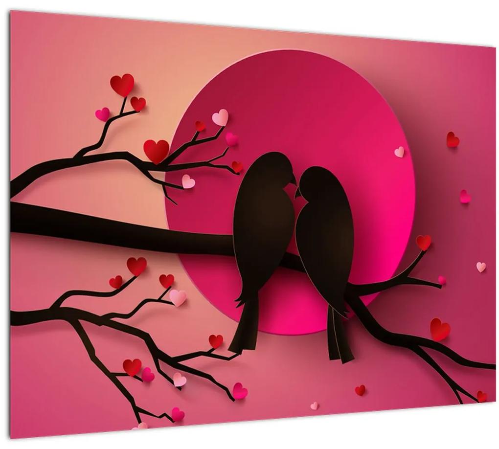 Sklenený obraz - Zamilované vtáčiky (70x50 cm)