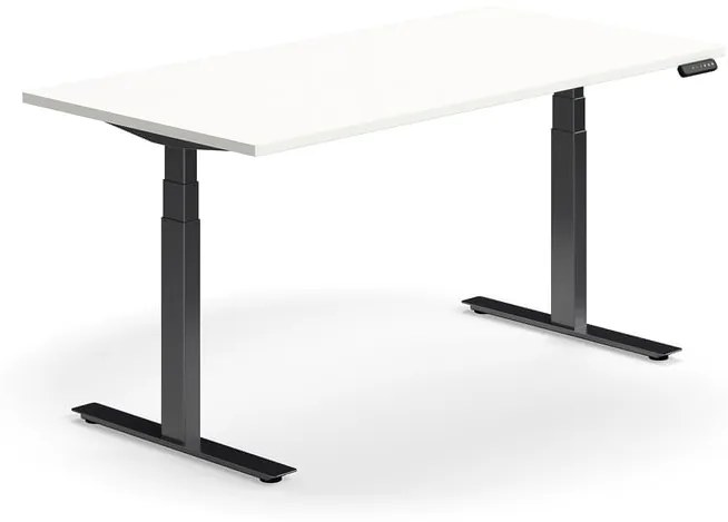 Výškovo nastaviteľný stôl QBUS, rovný, 1600x800 mm, čierny rám, biela