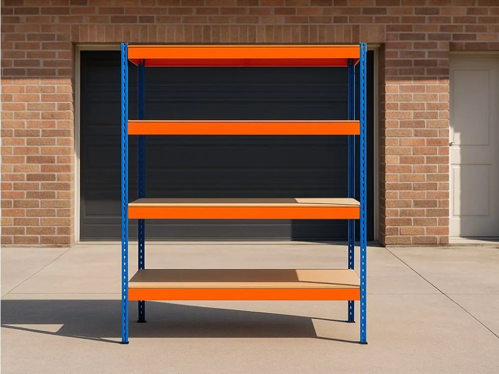Akcia 5x Regál 180x140x40 cm profesionálny 4-policový, nosnosť 1200 kg - modro-oranžový