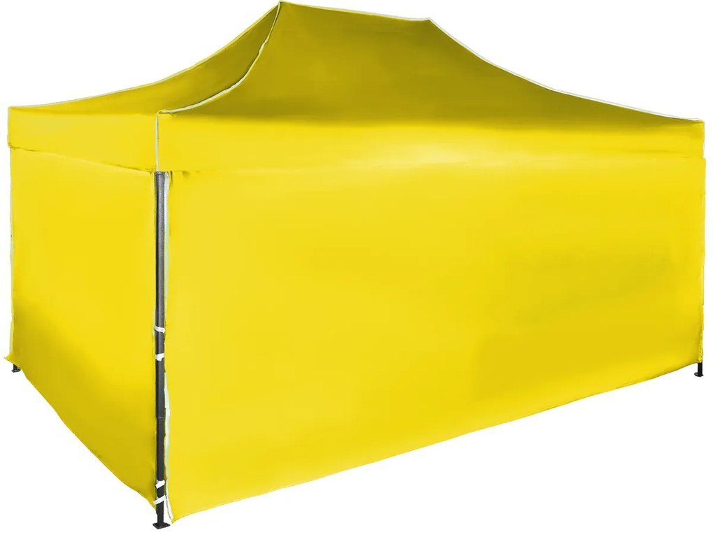 Rýchlorozkladací nožnicový stan 3x4,5m – oceľový, Žltá, 4 bočné plachty