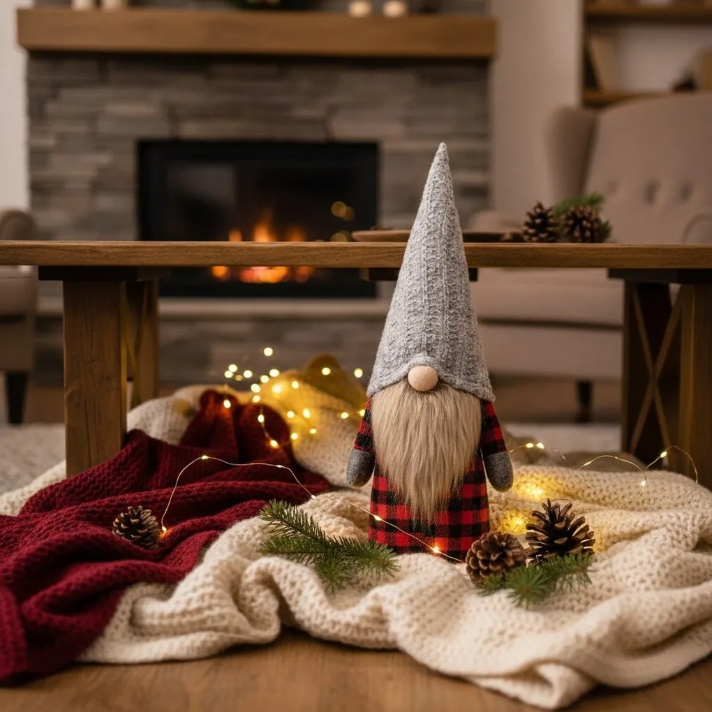 Vánoční skřítek ELF 055 - 40 cm šedý/červený