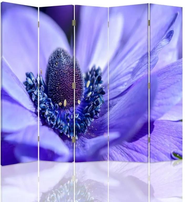 CARO Paraván - A Blue-Purple Flower | päťdielny | jednostranný 180x150 cm