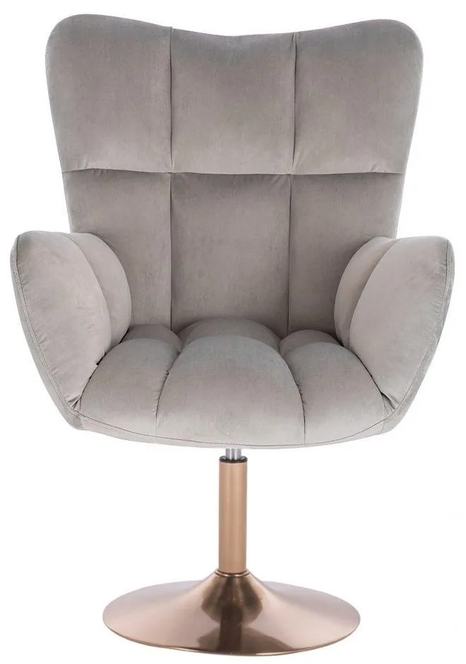 LuxuryForm DESIGN Otočné kreslo AURORA VELUR na zlatom tanieri - svetlosivé