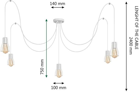 Luster na lanku TUBE LONG 5xE27/10W/230V biela