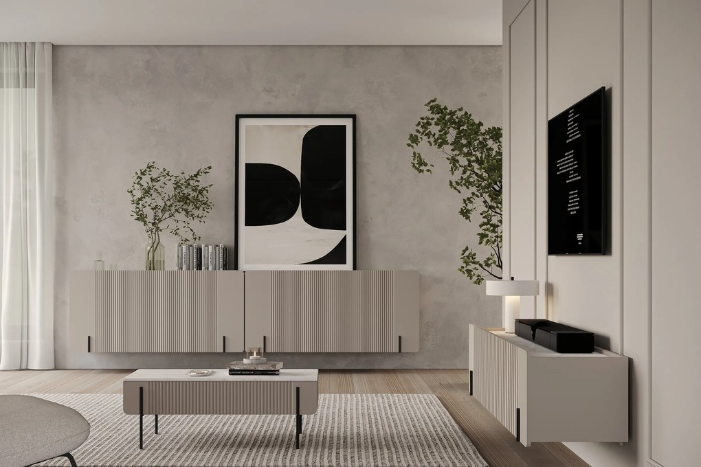 Závesná komoda Malmi 150 cm - kašmírová / crema bianca / čierna