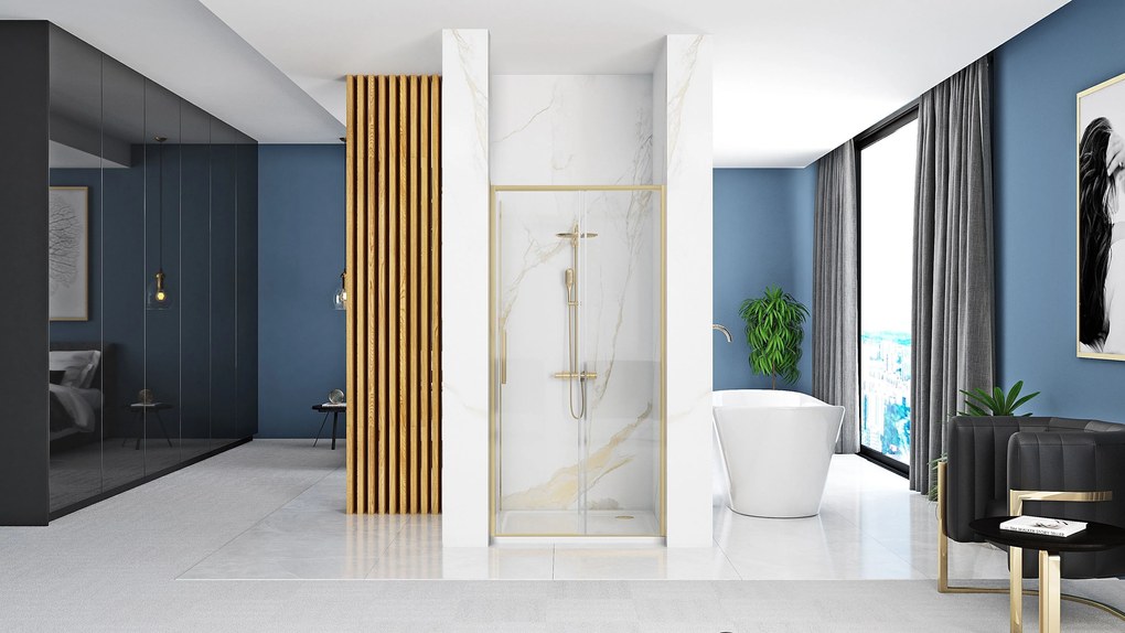 Rea Rapid Slide, posuvné sprchové dvere 1600 x 1950 mm, 6mm číre sklo, zlatý matný profil, REA-K9381